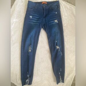 Thrashed Soft Distressed Dark Denim Straight Leg Jeans Size 7